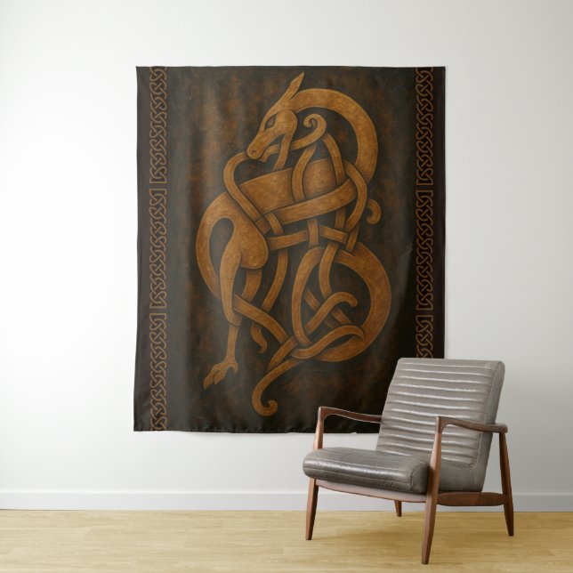 Ancient Norse Serpent Knot with Celtic Border Tapestry (In Situ)