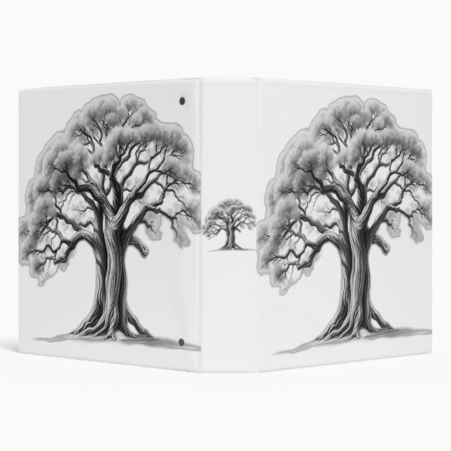 Ancient Oak Tree Charcoal Sketch 3 Ring Binder (Background)