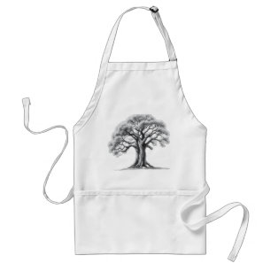 Ancient Oak Tree Charcoal Sketch Adult Apron