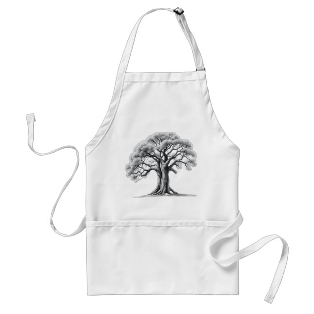 Ancient Oak Tree Charcoal Sketch Adult Apron (Front)