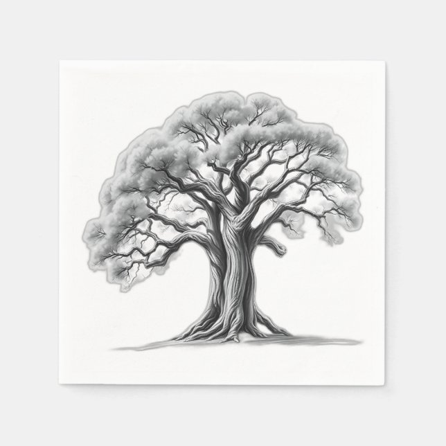 Ancient Oak Tree Charcoal Sketch Napkins (Front)