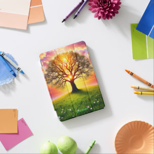 Ancient Oak Tree on Green Hill Sunset iPad Mini Cover