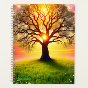 Ancient Oak Tree on Green Hill Sunset Planner