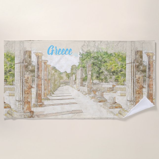 Ancient Olympia Greece Beach Towel – Elis Greek  (Front)