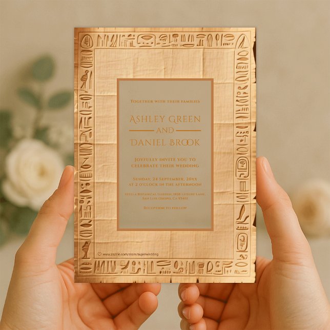 Ancient Papyrus Gold Hieroglyphs Egyptian Wedding Acrylic Invitations (Creator Uploaded)