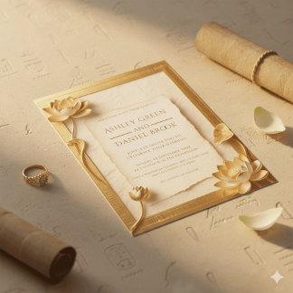 Ancient Papyrus Luxury Gold Lotus Egyptian Wedding Invitation
