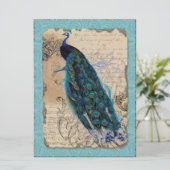 Ancient Peacock Bridal Shower Invite - Aqua Blue (Standing Front)