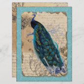 Ancient Peacock Bridal Shower Invite - Aqua Blue (Front/Back)