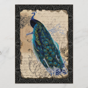 Ancient Peacock Bridal Shower Invite - Black