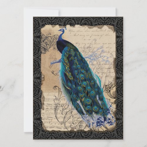 Ancient Peacock Bridal Shower Invite _ Black