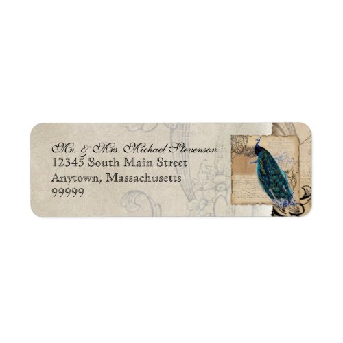 Ancient Peacock Matching Address Label _ Aqua Blue