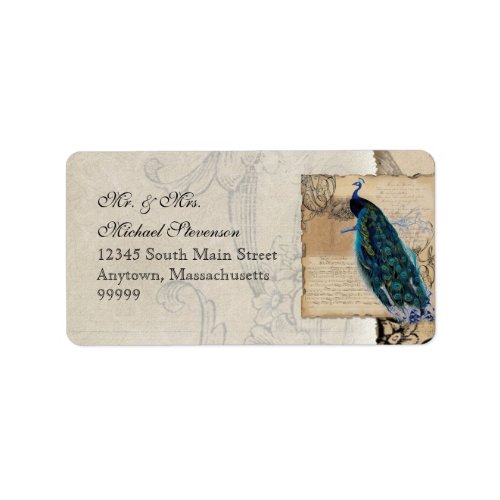 Ancient Peacock Matching Address Label _ Aqua Blue