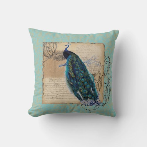 Ancient Peacock Modern Vintage Decoratve Decor Throw Pillow