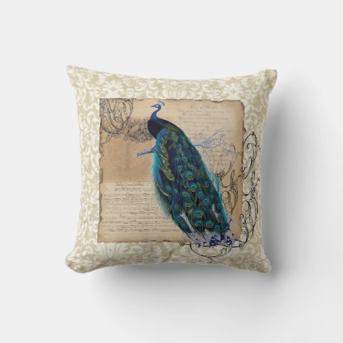 Ancient Peacock Modern Vintage Decoratve Decor Throw Pillow