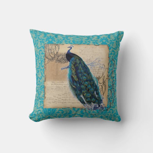 Ancient Peacock Modern Vintage Decoratve Decor Throw Pillow