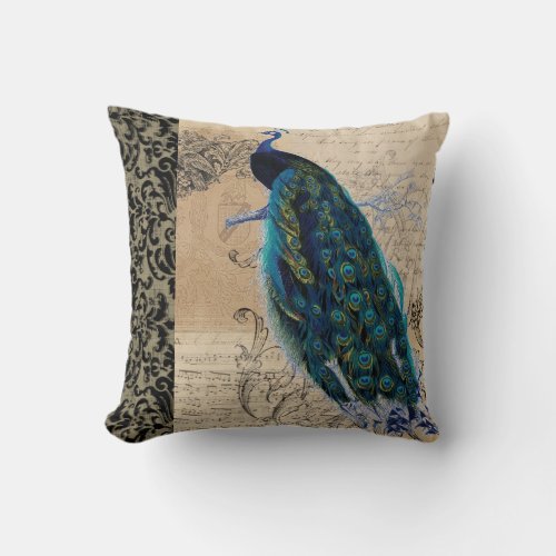 Ancient Peacock Modern Vintage Decoratve Decor Throw Pillow