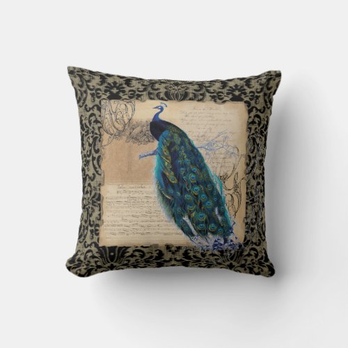 Ancient Peacock Modern Vintage Decoratve Decor Throw Pillow