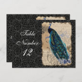 Ancient Peacock Reception Table Number Cards Black (Front/Back)