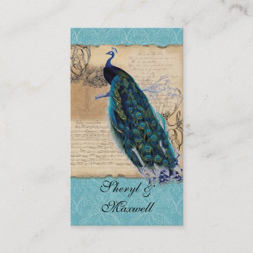 Ancient Peacock Vintage Wedding Reception Favors Enclosure Card