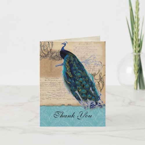 Ancient Peacock Vintage Wedding Thank You Notes