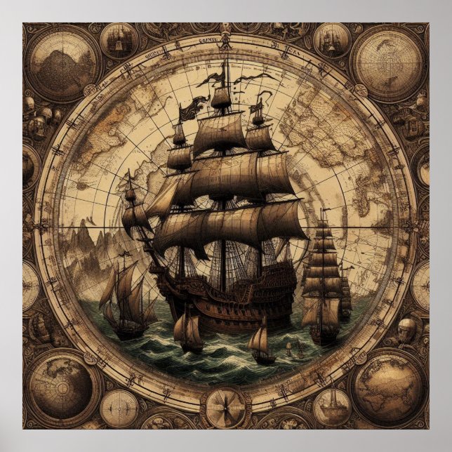 Ancient Pirate Sailing Ship 1 Poster (Front)