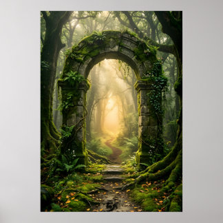 Ancient Portal in Mystic Forest Poster