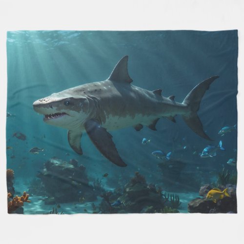 Ancient Predator Shark Scene Fleece Blanket