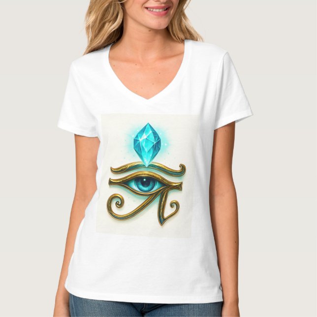 Ancient Protection: Horus Eye with Light Blue Crys T-Shirt (Front)