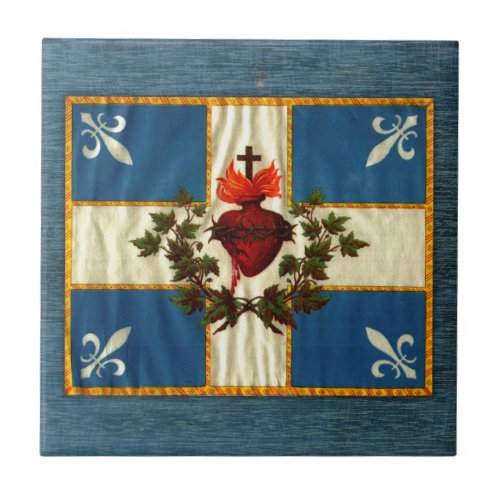 Ancient Quebec flag Chime Sacred Heart Ceramic Tile