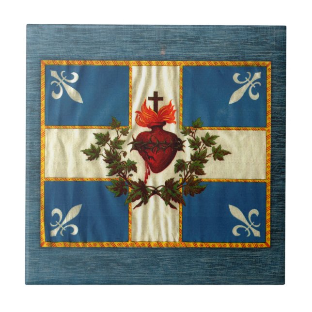 Ancient Quebec flag Chime Sacred Heart Ceramic Tile (Front)
