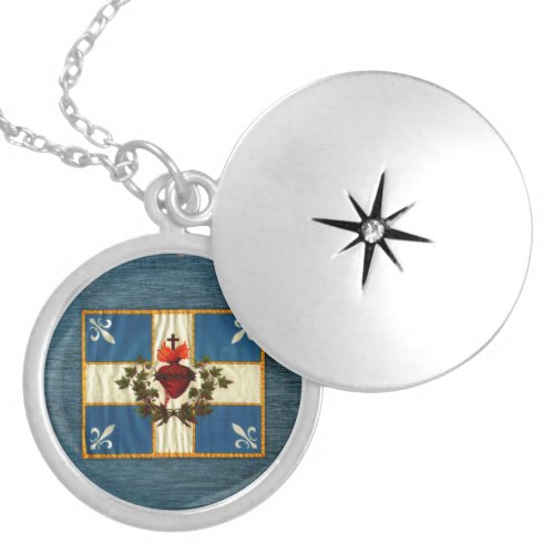 Ancient Quebec flag Chime Sacred Heart Locket Necklace