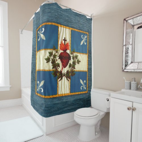 Ancient Quebec flag Chime Sacred Heart Shower Curtain