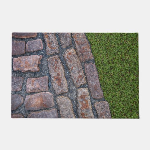 Ancient Red Brick Walkway grass In Old Montreal Doormat