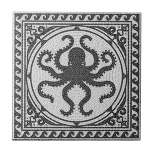 Ancient Roman Black and white mosaic with octopus Ceramic Tile