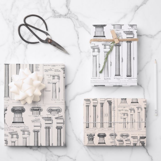 Ancient Roman Columns Architectural Drawings Wrapping Paper Sheets (Front)
