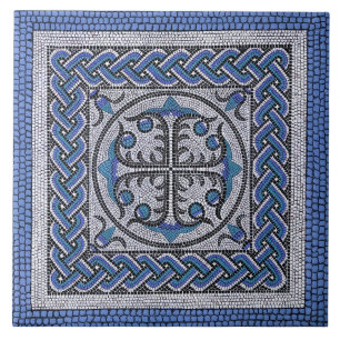 Ancient Roman Mosaic Illustration Danube Blue Ceramic Tile