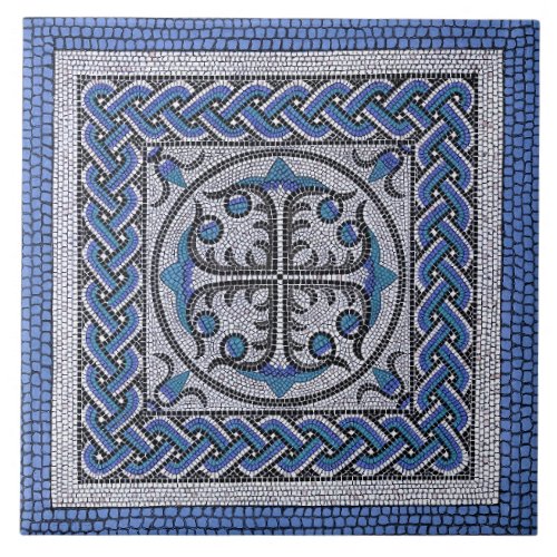 Ancient Roman Mosaic Illustration Danube Blue Ceramic Tile