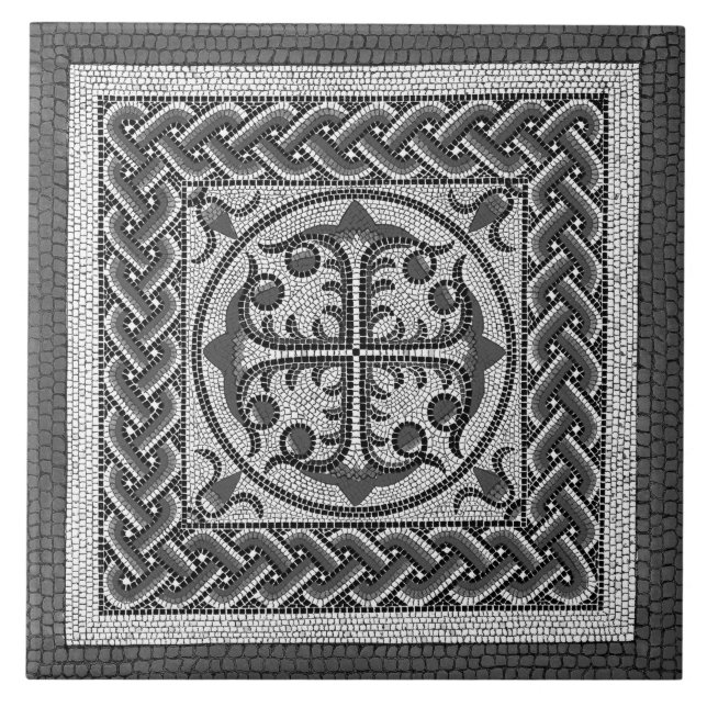 Ancient Roman Mosaic Illustration gray shades Cera Ceramic Tile (Front)