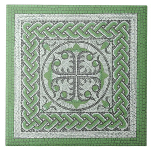 Ancient Roman Mosaic Illustration green Ceramic Tile