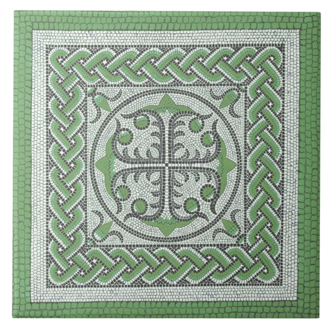 Ancient Roman Mosaic Illustration green Ceramic Tile (Front)