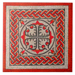 Ancient Roman Mosaic Illustration scarlet red Ceramic Tile