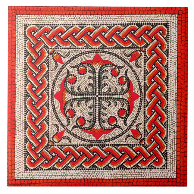 Ancient Roman Mosaic Illustration scarlet red Ceramic Tile (Front)