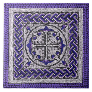 Ancient Roman Mosaic Illustration violet Ceramic Tile