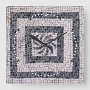 Ancient Roman Mosaic Spiral Square Wall Clock