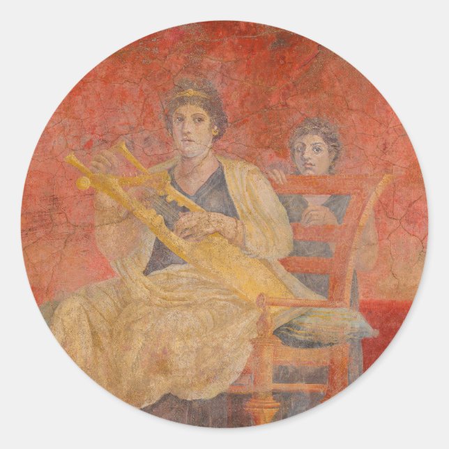 Ancient Roman Pompeii Neighbor Fresco Musician Art Classic Round Sticker (Front)