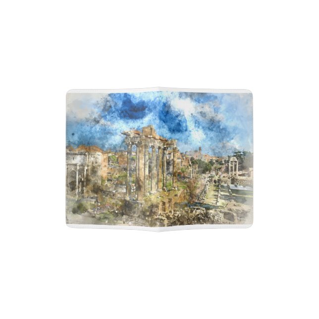 Ancient Roman Ruins in Rome Italy Passport Holder (Opened)