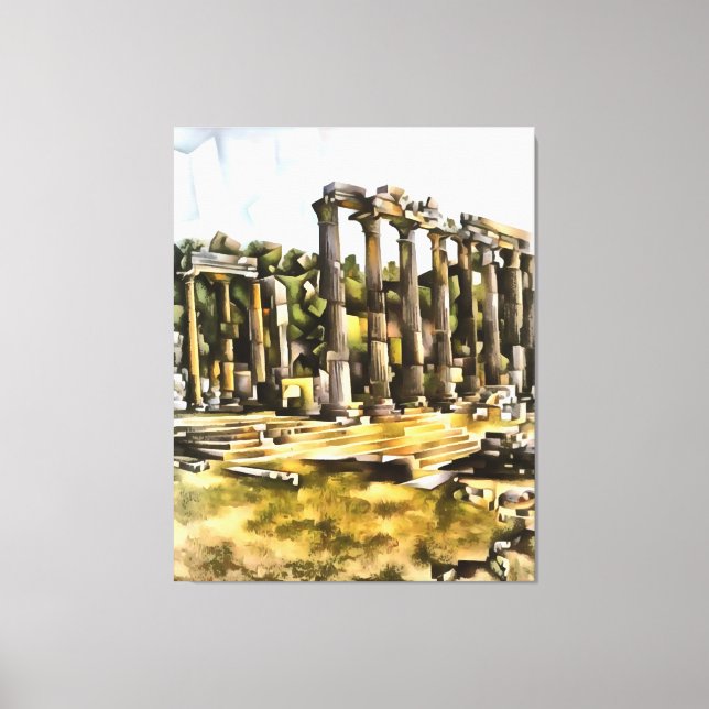 Ancient Roman Temple Ruins Geometric Style Art Canvas Print (Front)