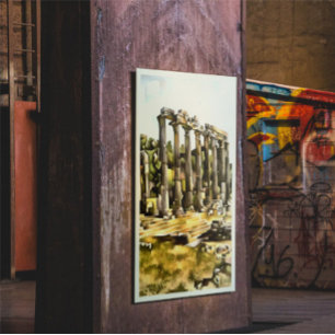 Ancient Roman Temple Ruins Geometric Style Art Poster