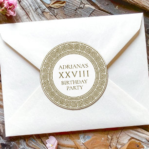 Ancient Rome Birthday Party with stone elements Classic Round Sticker