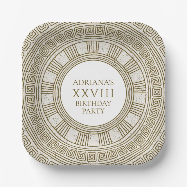 Ancient Rome Birthday Party with stone elements Paper Plates (Front)